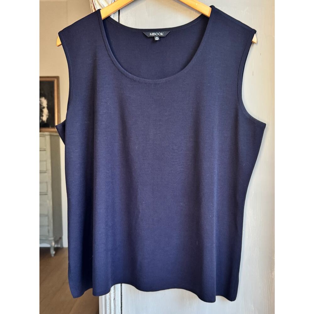 Misook Top Sz PXL Navy Knit Layering Tank Scoop Neck Classic Travel Shell Blouse